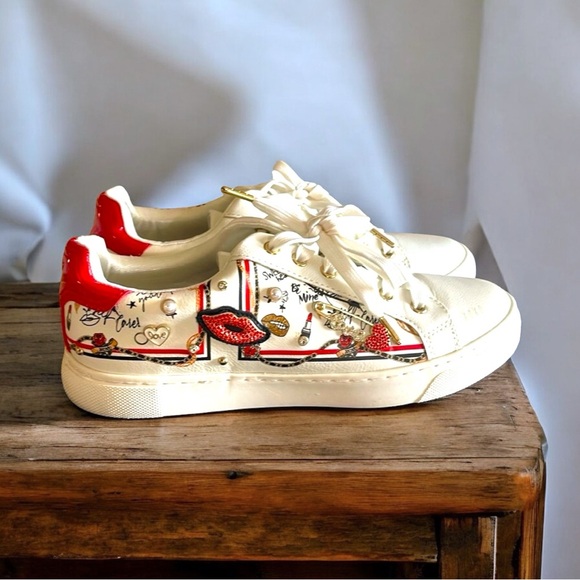 ALDO White/Comb Meday Jewel-Encrusted Faux-Leather Trainers Sneakers - Picture 9 of 16